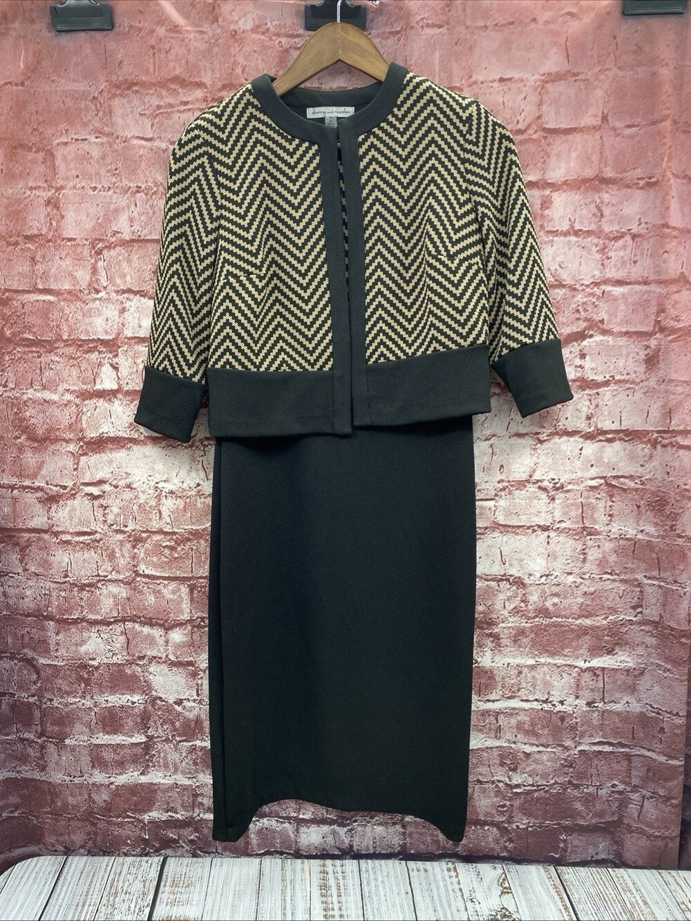 Vintage Danny & Nicole Black & Brown 2PC Dress &Jacket Size 4